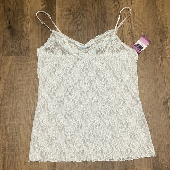 Hanky Panky Plus Size 1x white lace cami with baby blue bow New with tags - Picture 1 of 8
